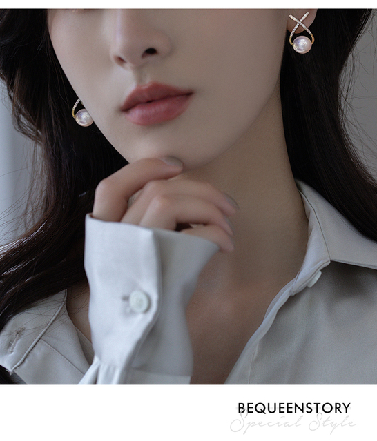 Kolczyki wiszące Design Sense z geometrycznym krzyżem i metalowymi perłami dla kobiet - biżuteria koreańska 2021 - Wianko - 10