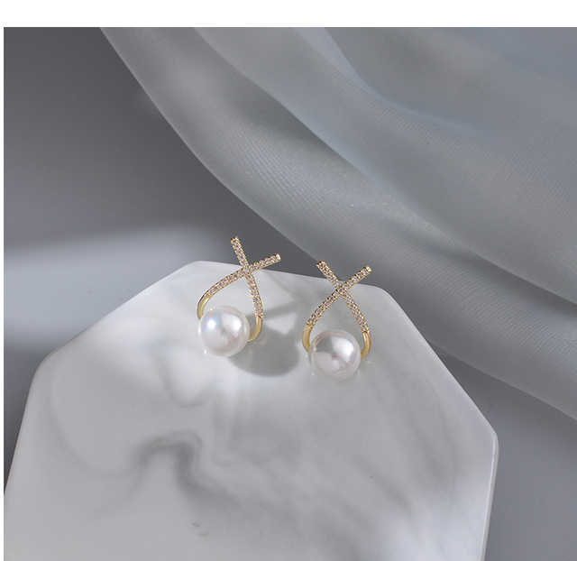 Kolczyki wiszące Design Sense z geometrycznym krzyżem i metalowymi perłami dla kobiet - biżuteria koreańska 2021 - Wianko - 7
