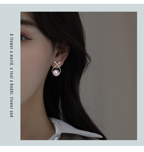 Kolczyki wiszące Design Sense z geometrycznym krzyżem i metalowymi perłami dla kobiet - biżuteria koreańska 2021 - Wianko - 12