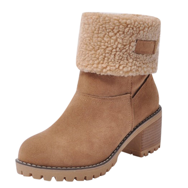Ciepłe pluszowe damskie buty Chunky Heel - botki damskie zimowe śniegowe buty moda szpilki - Wianko - 15