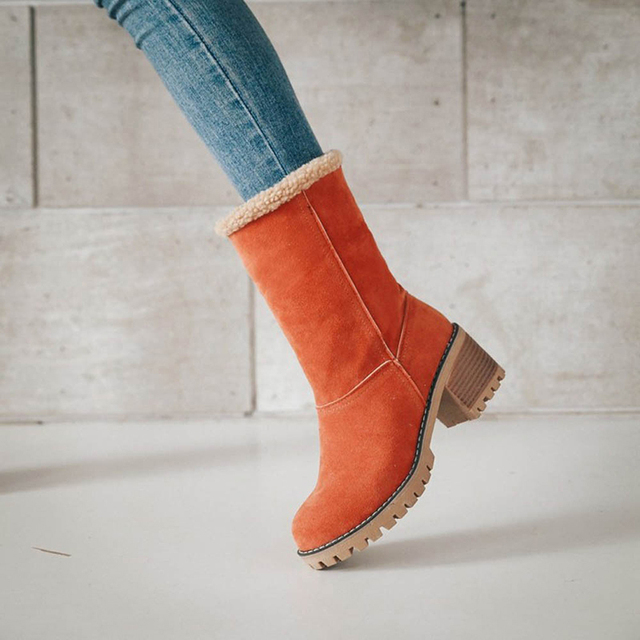 Ciepłe pluszowe damskie buty Chunky Heel - botki damskie zimowe śniegowe buty moda szpilki - Wianko - 6