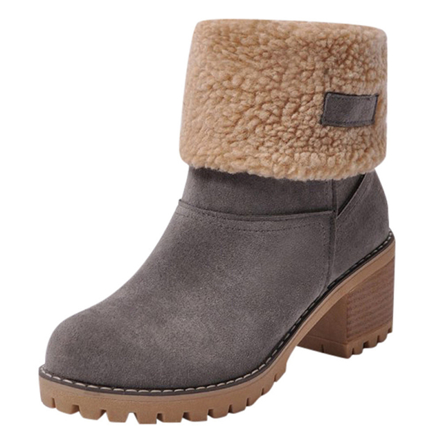 Ciepłe pluszowe damskie buty Chunky Heel - botki damskie zimowe śniegowe buty moda szpilki - Wianko - 14
