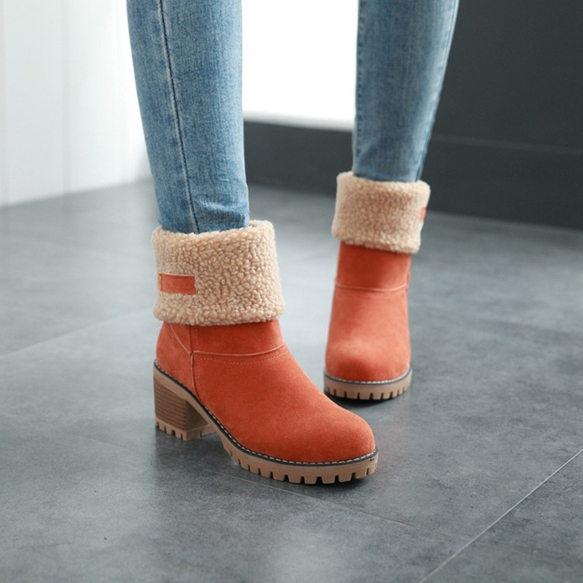 Ciepłe pluszowe damskie buty Chunky Heel - botki damskie zimowe śniegowe buty moda szpilki - Wianko - 7
