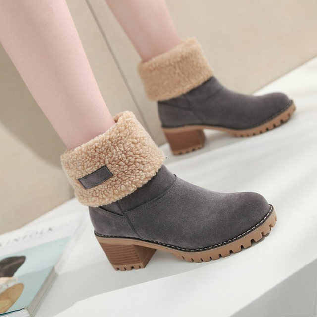Ciepłe pluszowe damskie buty Chunky Heel - botki damskie zimowe śniegowe buty moda szpilki - Wianko - 11
