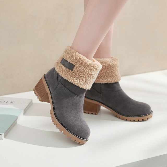 Ciepłe pluszowe damskie buty Chunky Heel - botki damskie zimowe śniegowe buty moda szpilki - Wianko - 12