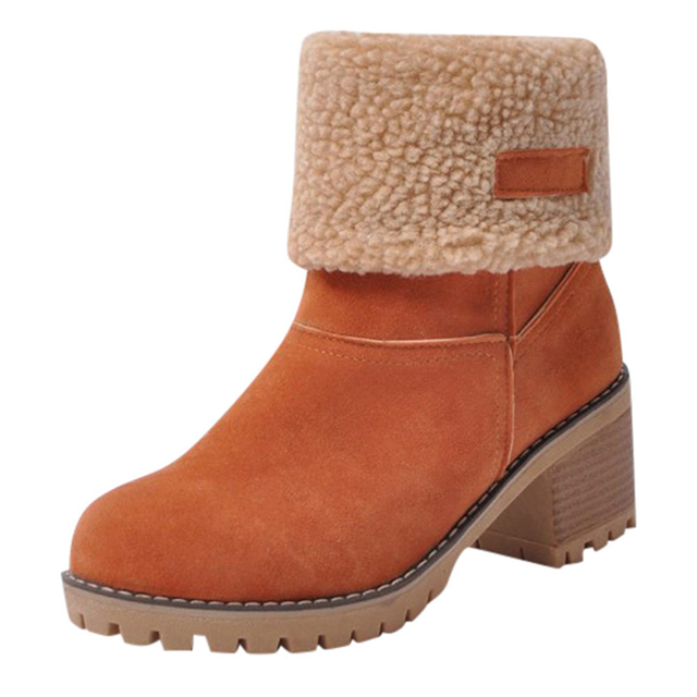 Ciepłe pluszowe damskie buty Chunky Heel - botki damskie zimowe śniegowe buty moda szpilki - Wianko - 17