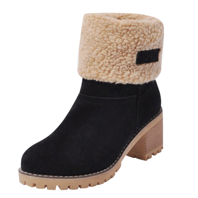 Ciepłe pluszowe damskie buty Chunky Heel - botki damskie zimowe śniegowe buty moda szpilki - Wianko - 13