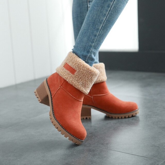 Ciepłe pluszowe damskie buty Chunky Heel - botki damskie zimowe śniegowe buty moda szpilki - Wianko - 8