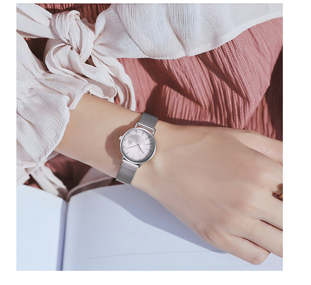 Zegarek damski z bransoletką i mechanizmem kwarcowym Rosegold w siatce ze stali nierdzewnej - Wianko - 5