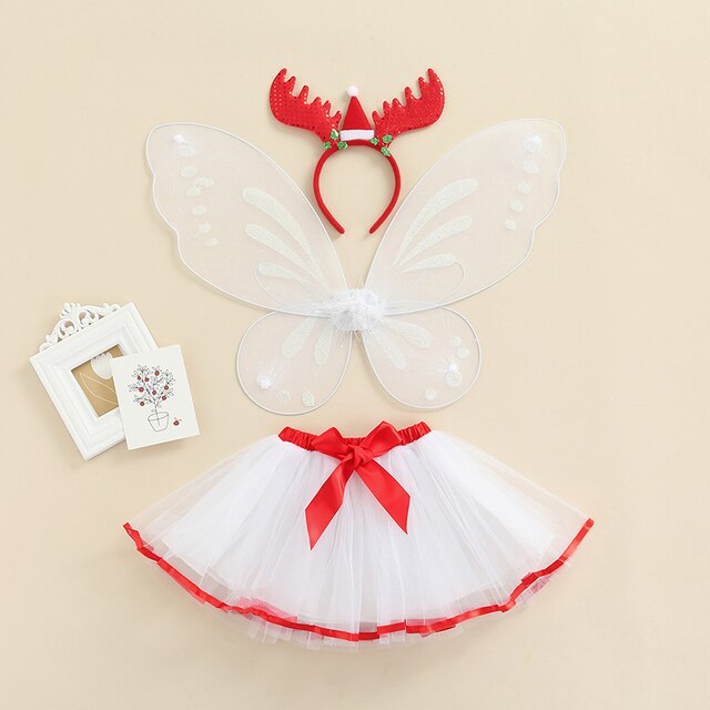 Sukienka Tutu z motylkowymi skrzydełkami i opaską na włosy dla dziewczynki na Boże Narodzenie 2021, zestaw 3 szt., 2-7 lat - Wianko - 3