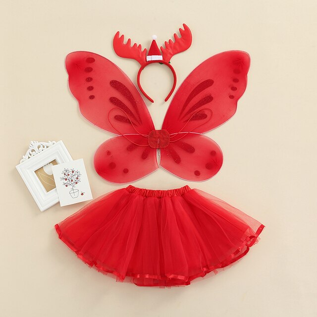 Sukienka Tutu z motylkowymi skrzydełkami i opaską na włosy dla dziewczynki na Boże Narodzenie 2021, zestaw 3 szt., 2-7 lat - Wianko - 2