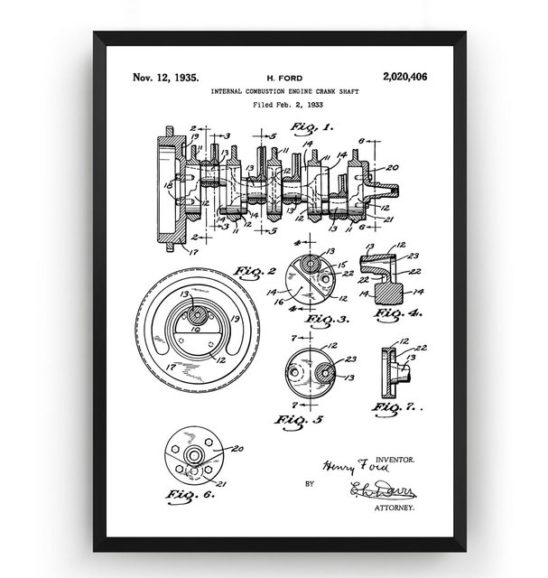 Plakat na płótnie z 1935 r. - Vintage Henry Ford Wał Korbowy - Patent Pojazd Silnikowy - Malarstwo i dekoracje ścienne - Wianko - 3