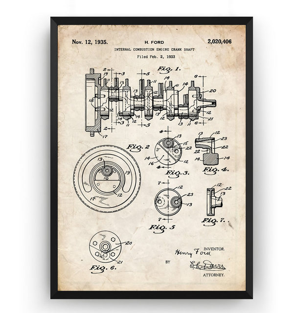 Plakat na płótnie z 1935 r. - Vintage Henry Ford Wał Korbowy - Patent Pojazd Silnikowy - Malarstwo i dekoracje ścienne - Wianko - 5