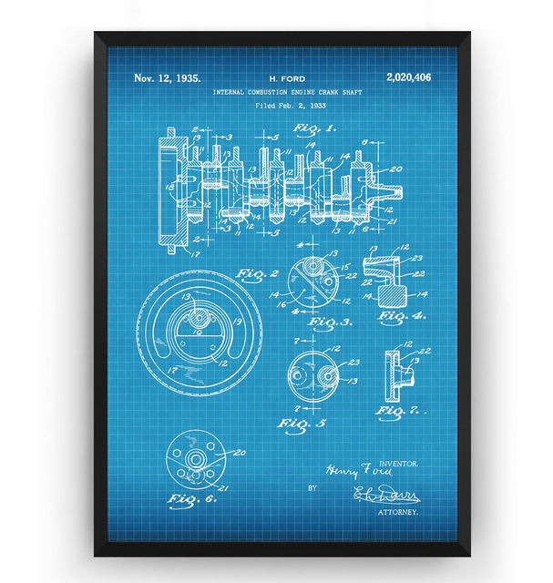 Plakat na płótnie z 1935 r. - Vintage Henry Ford Wał Korbowy - Patent Pojazd Silnikowy - Malarstwo i dekoracje ścienne - Wianko - 8