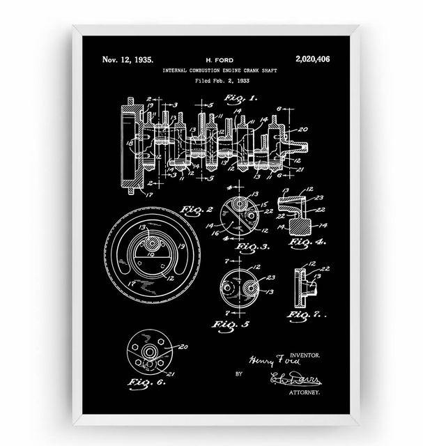 Plakat na płótnie z 1935 r. - Vintage Henry Ford Wał Korbowy - Patent Pojazd Silnikowy - Malarstwo i dekoracje ścienne - Wianko - 6