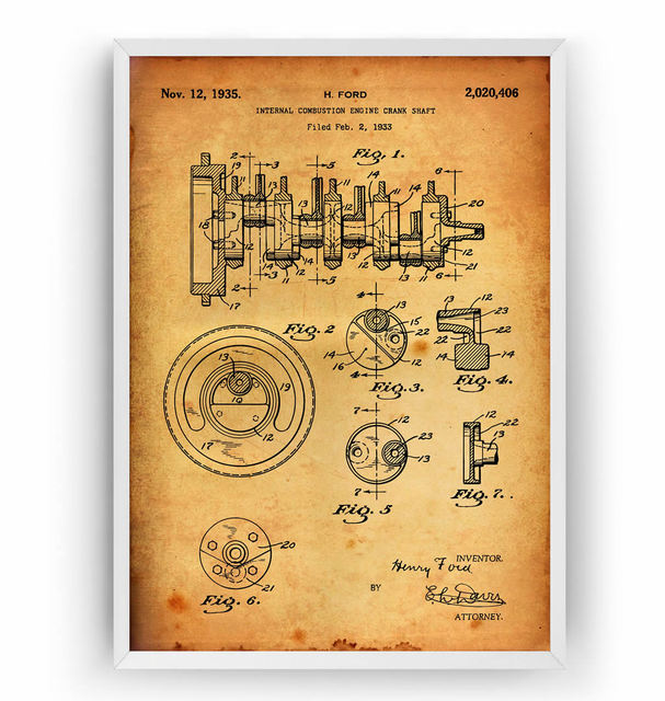 Plakat na płótnie z 1935 r. - Vintage Henry Ford Wał Korbowy - Patent Pojazd Silnikowy - Malarstwo i dekoracje ścienne - Wianko - 7