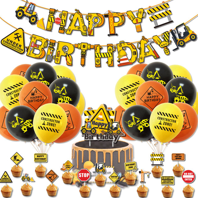 Dekoracja na przyjęcie urodzinowe dla dzieci - Ciężarówka budowlana z balonami - Wianko - 1