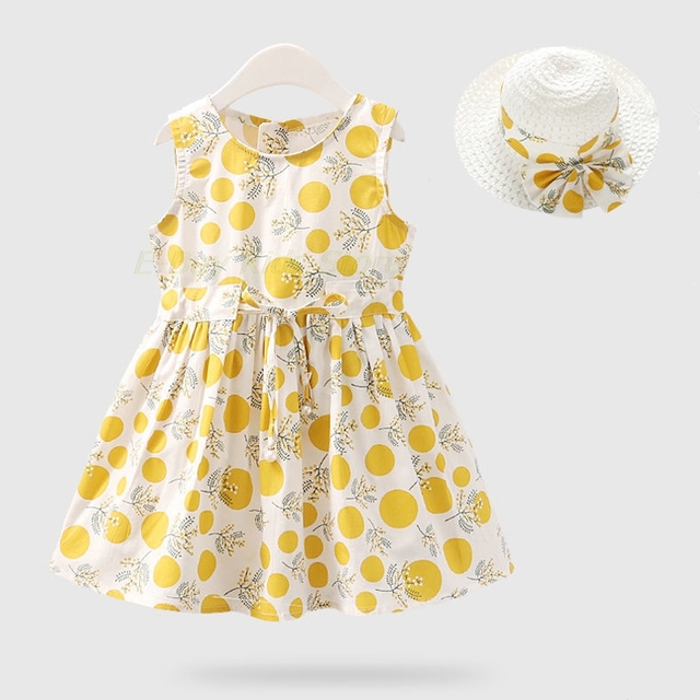 Sukienka dla dziewczynek żółte kropki bez rękawów i z kapeluszem, Princess Dressing, rozmiary 2-7 lat - Wianko - 21