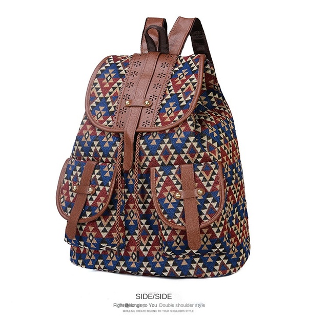 Plecak damska moda podróżna w stylu retro z wzorem na płótnie - plecak wielofunkcyjny ze sznurkiem - Wianko - 9
