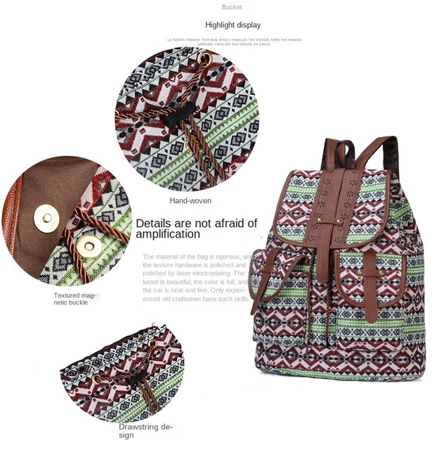 Plecak damska moda podróżna w stylu retro z wzorem na płótnie - plecak wielofunkcyjny ze sznurkiem - Wianko - 4