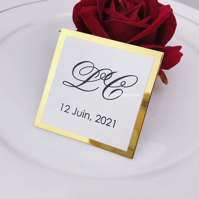 50 szt. Eleganckie różowe złoto brokatowe pasmo brzucha i Tag z lustrzanym dnem na zaproszenia na imprezę - Wianko - 4