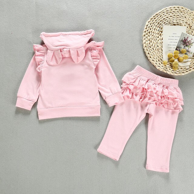 Zestaw ubrań jesienno-zimowych dla noworodka dziewczynki (bluza, spodnie, top) w jednolitym kolorze - Wianko - 2