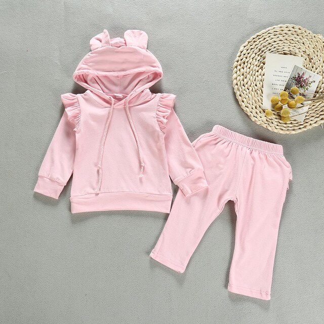 Zestaw ubrań jesienno-zimowych dla noworodka dziewczynki (bluza, spodnie, top) w jednolitym kolorze - Wianko - 1