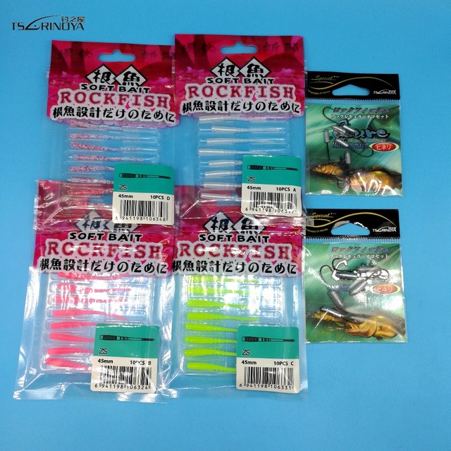 TSURINOYA - 50 sztuk/partia AJING miękkie przynęty, 40 sztuk przynęty + 10 sztuk haki Rockfish Ocean Rock Bait - Wianko - 1