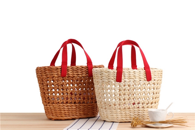 Ręcznie pleciona torebka na ramie naturalne łuski kukurydzy w stylu japońsko-koreańskim - Wianko - 2