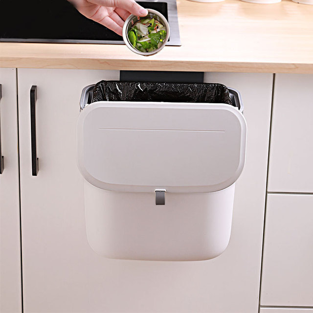 Kosz na śmieci wiszący 7/9L z pokrywką do kuchni, łazienki i pokoju gościnnego, kreatywne przechowywanie odpadków - Wianko - 5