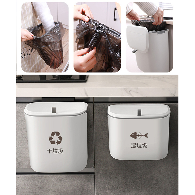 Kosz na śmieci wiszący 7/9L z pokrywką do kuchni, łazienki i pokoju gościnnego, kreatywne przechowywanie odpadków - Wianko - 7