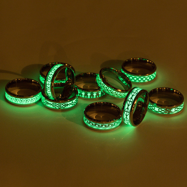 Pierścień mężczyźni fluorescencyjny ze stali nierdzewnej z wzorem smoka - ciemny smok, wkładka zielona - Wianko - 6