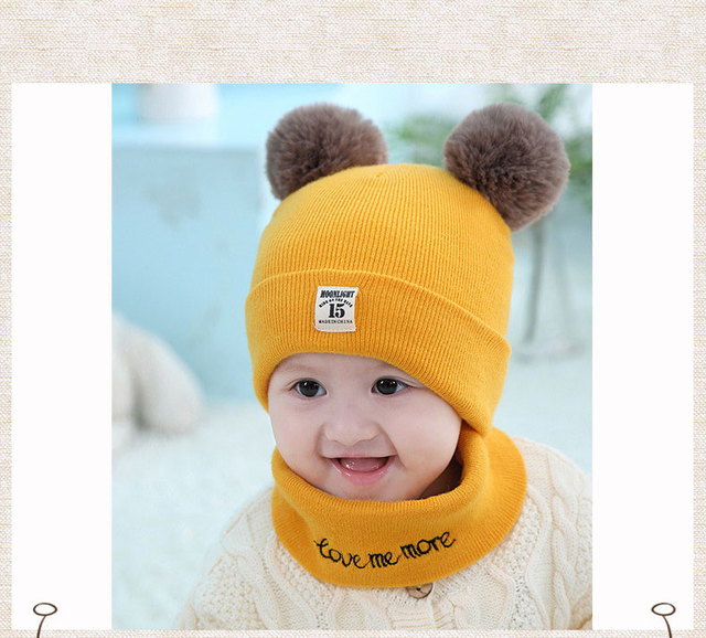 Zestaw 2 sztuk jednolitych dzianinowych czapek dla niemowląt wraz z pluszową piłką - dla dziewczynki i chłopca, idealny na chłodne zimowe dni - Wianko - 15