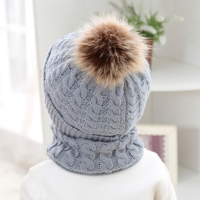 Zestaw 2 sztuk jednolitych dzianinowych czapek dla niemowląt wraz z pluszową piłką - dla dziewczynki i chłopca, idealny na chłodne zimowe dni - Wianko - 22