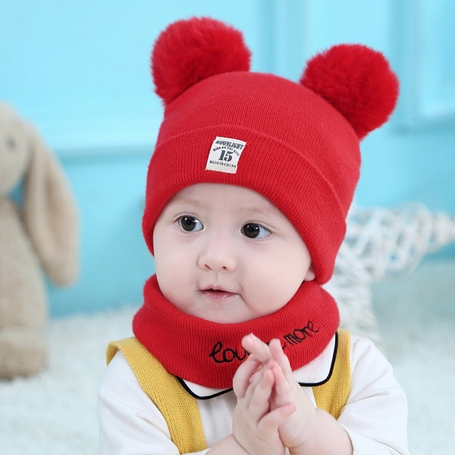 Zestaw 2 sztuk jednolitych dzianinowych czapek dla niemowląt wraz z pluszową piłką - dla dziewczynki i chłopca, idealny na chłodne zimowe dni - Wianko - 8