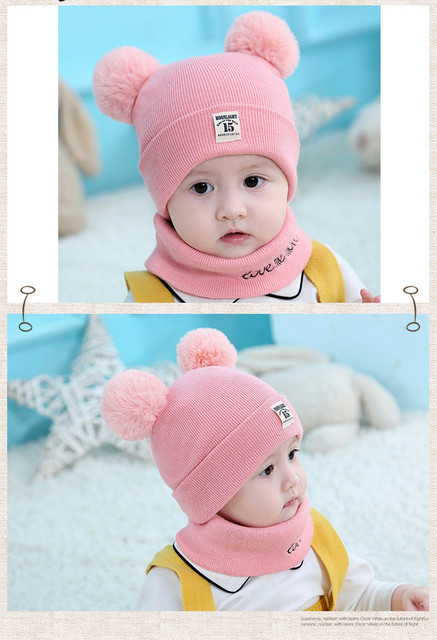 Zestaw 2 sztuk jednolitych dzianinowych czapek dla niemowląt wraz z pluszową piłką - dla dziewczynki i chłopca, idealny na chłodne zimowe dni - Wianko - 11