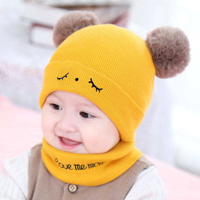 Zestaw 2 sztuk jednolitych dzianinowych czapek dla niemowląt wraz z pluszową piłką - dla dziewczynki i chłopca, idealny na chłodne zimowe dni - Wianko - 6