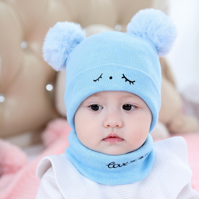 Zestaw 2 sztuk jednolitych dzianinowych czapek dla niemowląt wraz z pluszową piłką - dla dziewczynki i chłopca, idealny na chłodne zimowe dni - Wianko - 4