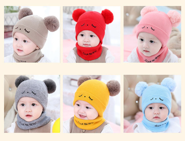 Zestaw 2 sztuk jednolitych dzianinowych czapek dla niemowląt wraz z pluszową piłką - dla dziewczynki i chłopca, idealny na chłodne zimowe dni - Wianko - 1
