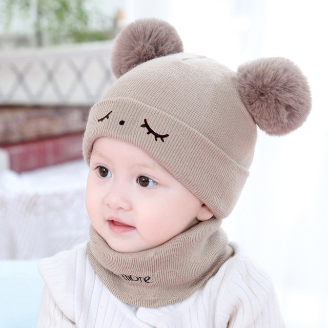 Zestaw 2 sztuk jednolitych dzianinowych czapek dla niemowląt wraz z pluszową piłką - dla dziewczynki i chłopca, idealny na chłodne zimowe dni - Wianko - 7