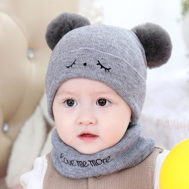 Zestaw 2 sztuk jednolitych dzianinowych czapek dla niemowląt wraz z pluszową piłką - dla dziewczynki i chłopca, idealny na chłodne zimowe dni - Wianko - 5