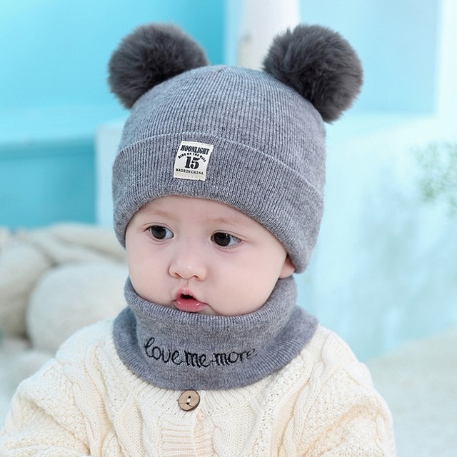 Zestaw 2 sztuk jednolitych dzianinowych czapek dla niemowląt wraz z pluszową piłką - dla dziewczynki i chłopca, idealny na chłodne zimowe dni - Wianko - 14