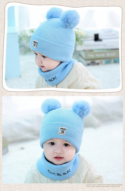 Zestaw 2 sztuk jednolitych dzianinowych czapek dla niemowląt wraz z pluszową piłką - dla dziewczynki i chłopca, idealny na chłodne zimowe dni - Wianko - 13