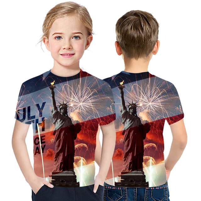 Letnia koszulka drukowana 3D dla chłopców i dziewcząt z krótkim rękawem - rodzaj niepodległości - Wianko - 4