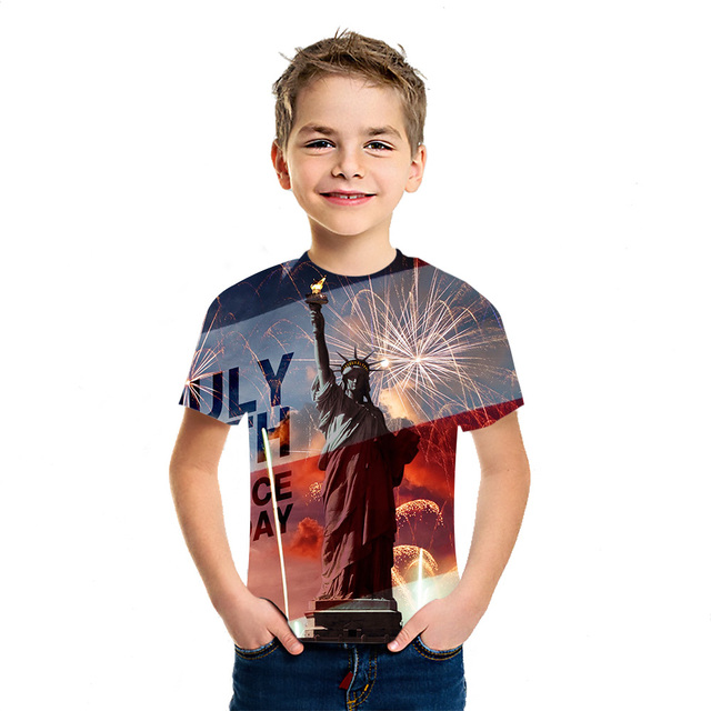 Letnia koszulka drukowana 3D dla chłopców i dziewcząt z krótkim rękawem - rodzaj niepodległości - Wianko - 5