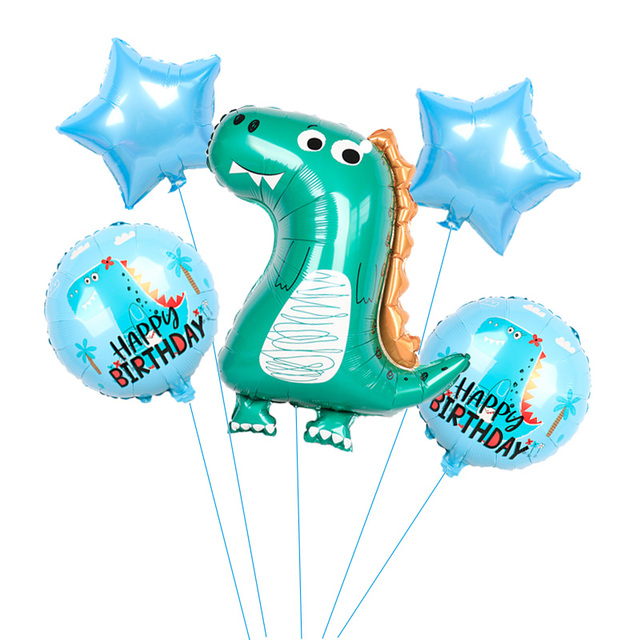Zestaw 6 dużych dinozaurów z balonów foliowych - niebieski, zielony, dekoracje na imprezę urodzinową dla dzieci z motywem zwierząt - Wianko - 2