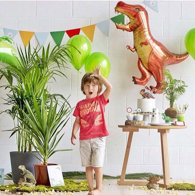 Zestaw 6 dużych dinozaurów z balonów foliowych - niebieski, zielony, dekoracje na imprezę urodzinową dla dzieci z motywem zwierząt - Wianko - 14