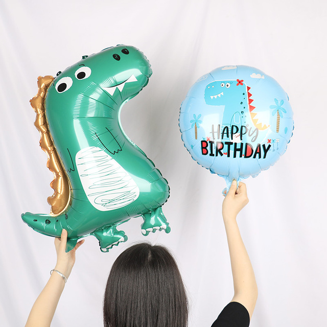 Zestaw 6 dużych dinozaurów z balonów foliowych - niebieski, zielony, dekoracje na imprezę urodzinową dla dzieci z motywem zwierząt - Wianko - 13