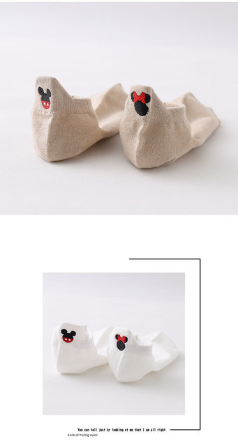 Skarpetki Mickey Mouse dla kobiet - krótkie, miękkie, bawełniane, letnie i cienkie, w haftowane wzory z postacią Mickey'ego Mouse'a od Disneya (1 para) - Wianko - 4