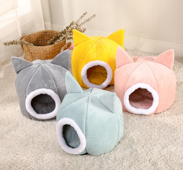 Kocie domki - ciepłe łóżko w kształcie kota dla psa, zdejmowana poduszka, idealne na zimę - Wianko - 5